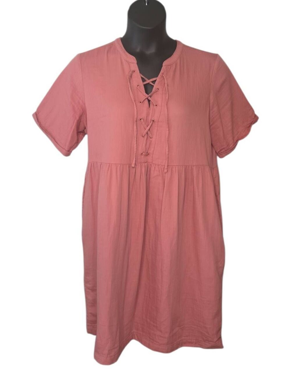 Old Navy Pink Lace-Up Front Dress - Size Large